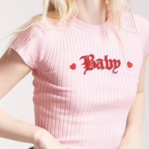 Graphic “ baby “ pink crop top